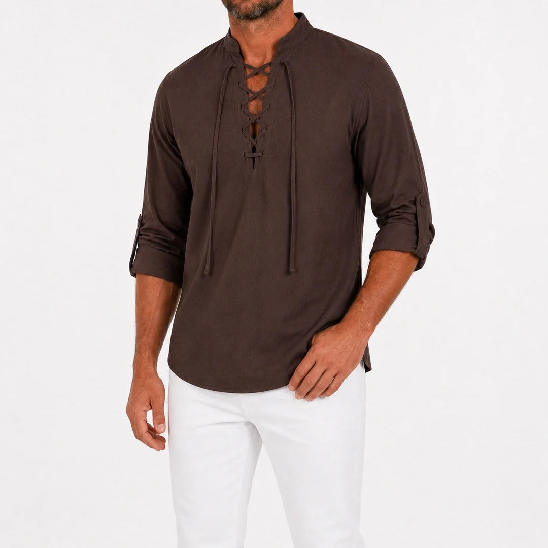 Camisa Manga Larga con Cuello de Amarre