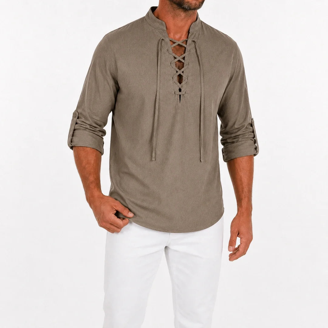 Camisa Manga Larga con Cuello de Amarre