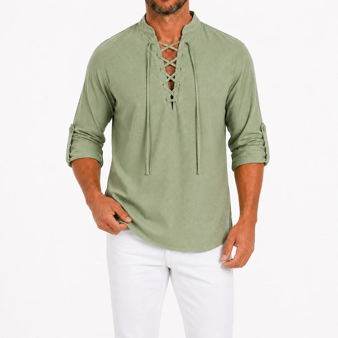 Camisa Manga Larga con Cuello de Amarre