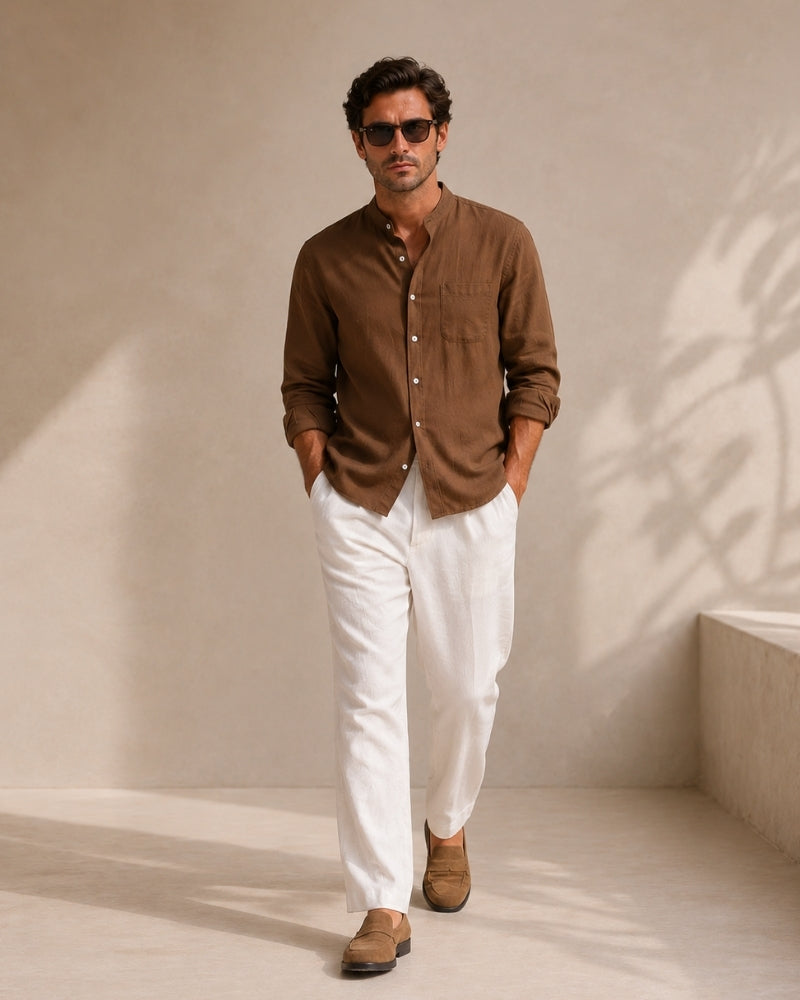Camisa de Cuello Mandarín Texturizada