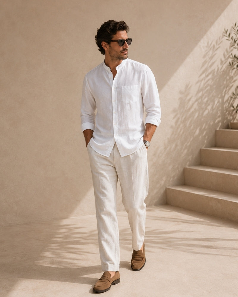 Camisa de Cuello Mandarín Texturizada