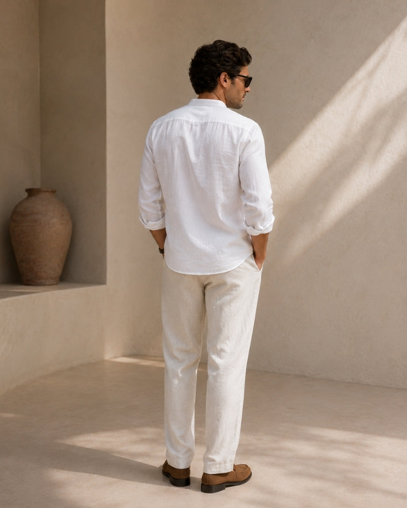 Camisa de Cuello Mandarín Texturizada