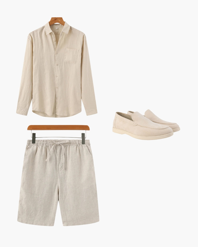 Set de Camisa de Lino, Short y Mocasines