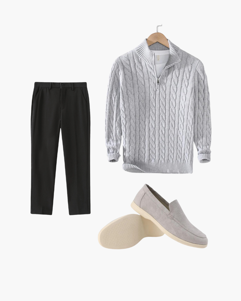 Set de Suéter, Pantalón y Mocasines Grises