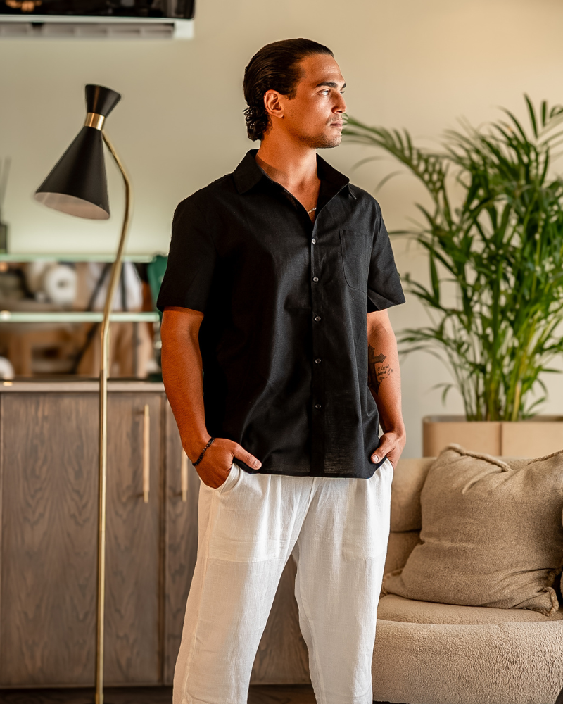 Camisa de Lino Manga Corta para Hombre