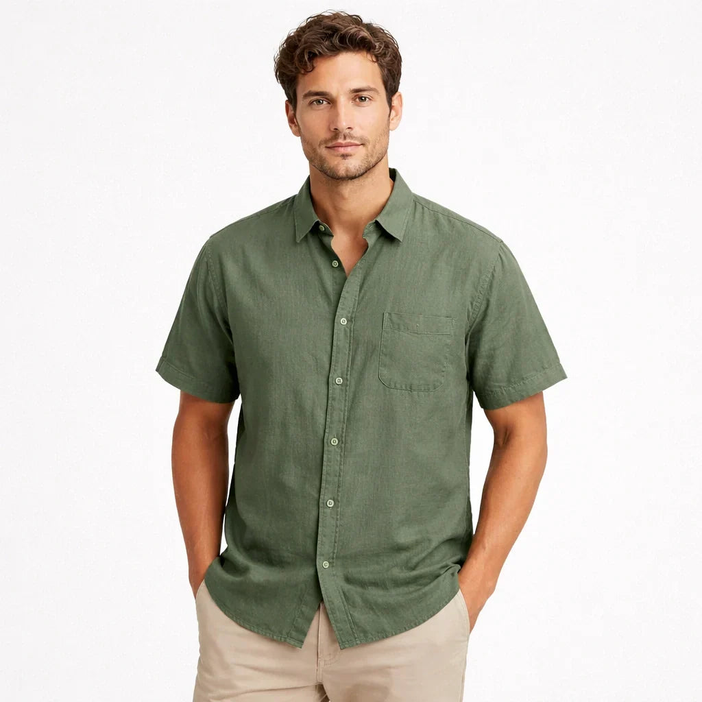 Camisa de Lino Manga Corta para Hombre