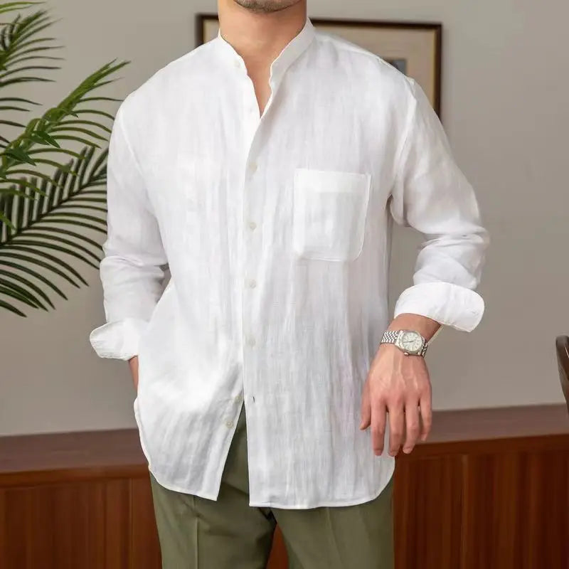 Camisa de Lino con Cuello Mandarín