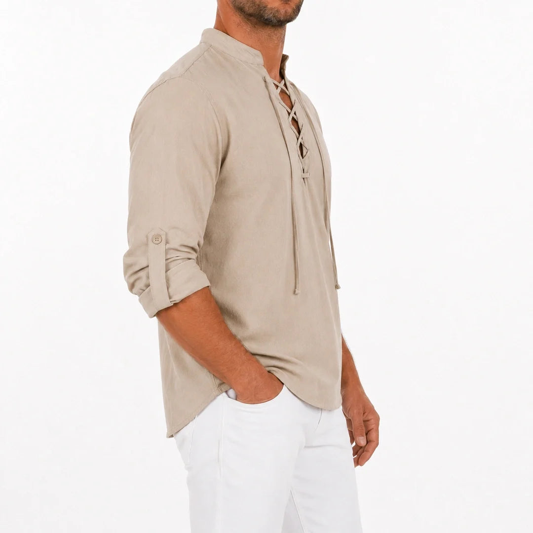 Camisa Manga Larga con Cuello de Amarre
