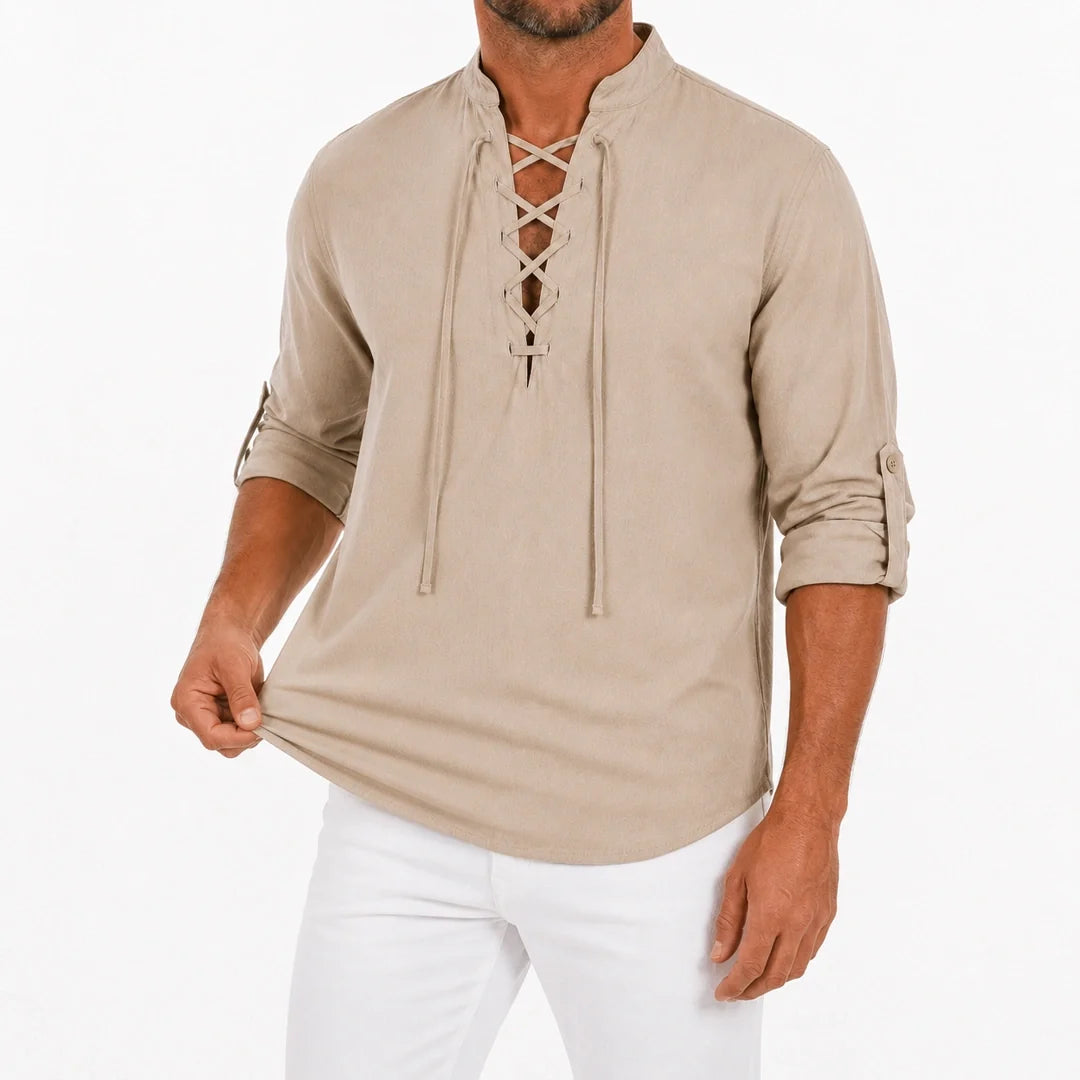 Camisa Manga Larga con Cuello de Amarre
