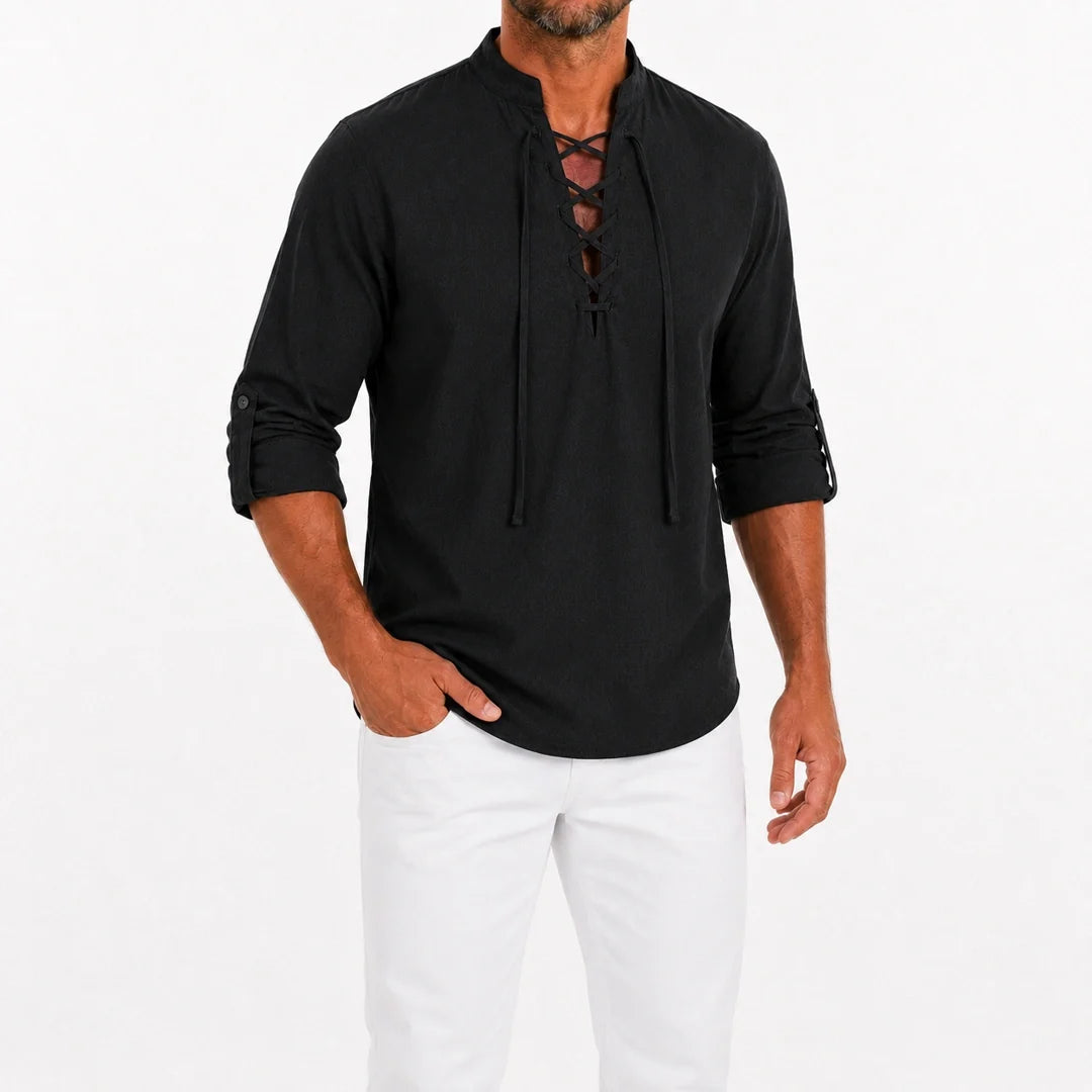 Camisa Manga Larga con Cuello de Amarre