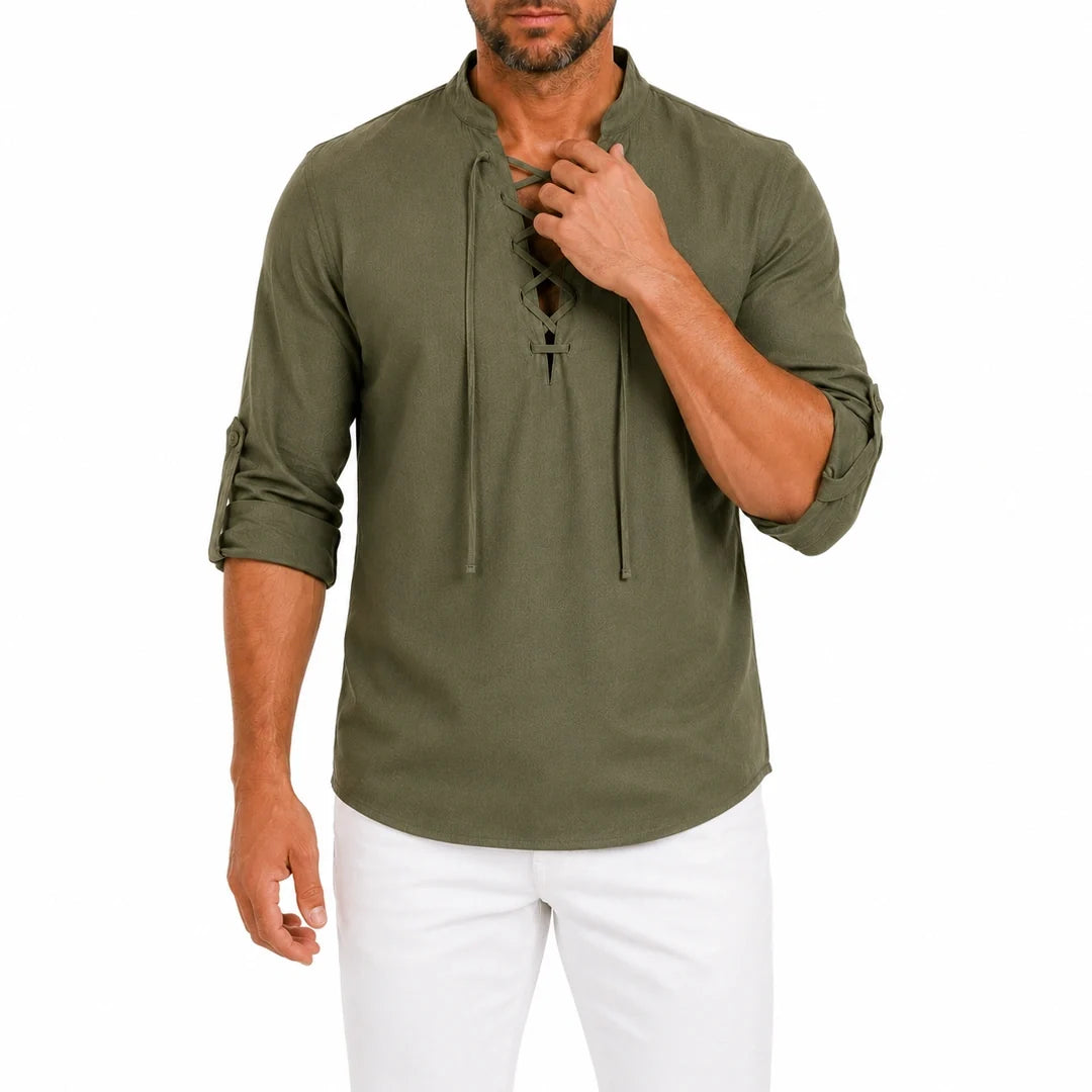Camisa Manga Larga con Cuello de Amarre