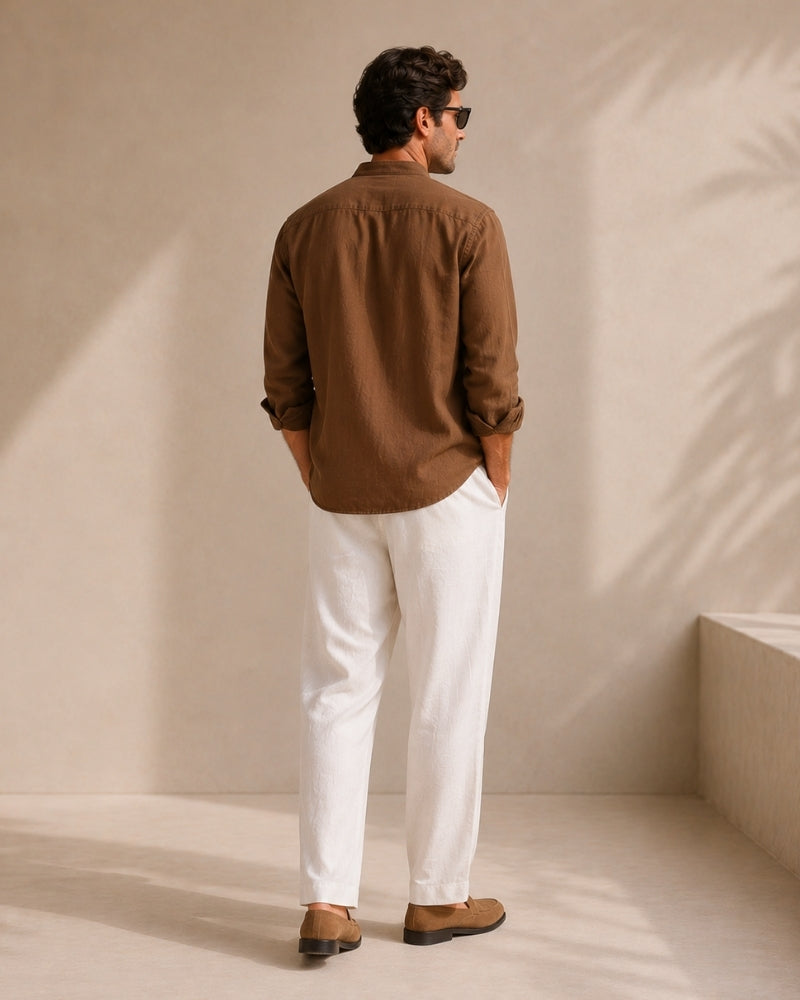 Camisa de Cuello Mandarín Texturizada