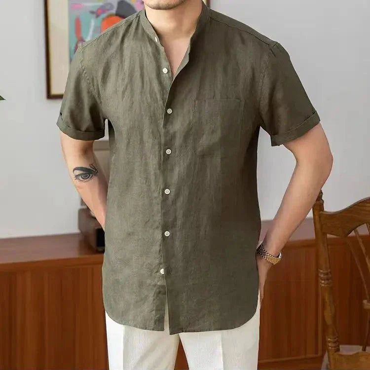 Camisa de Lino con Cuello Mandarín