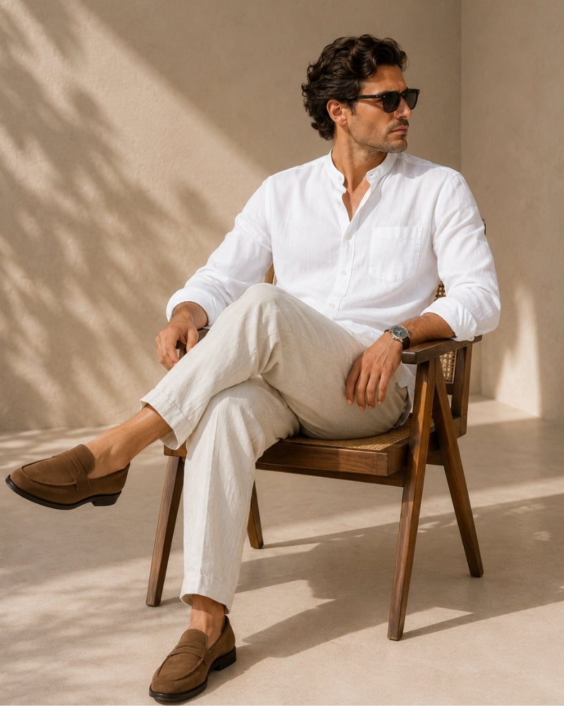 Camisa de Cuello Mandarín Texturizada
