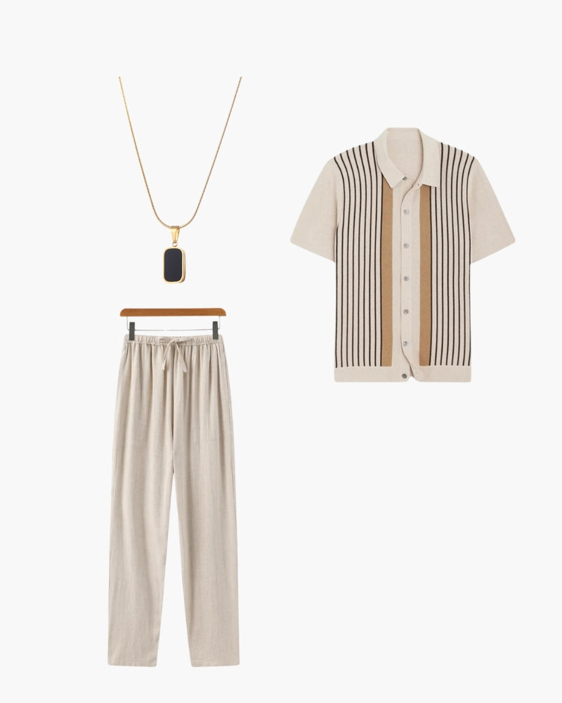 Set de Polo, Pantalón de Lino y Collar