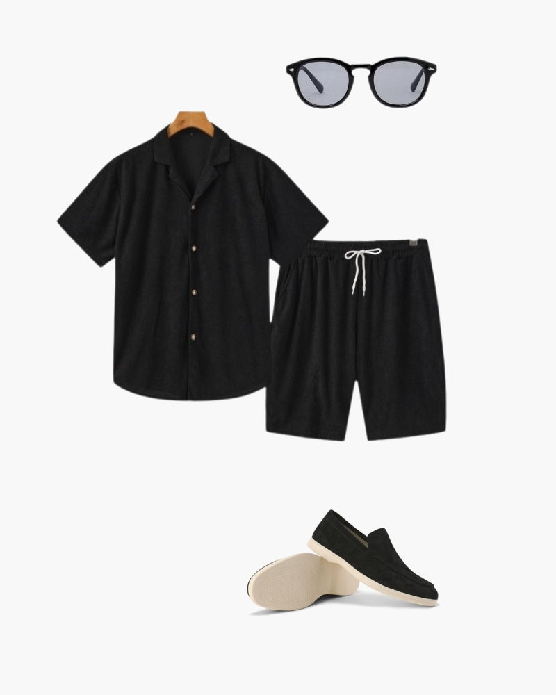 Set de Pana, Mocasines y Lentes Oscuros