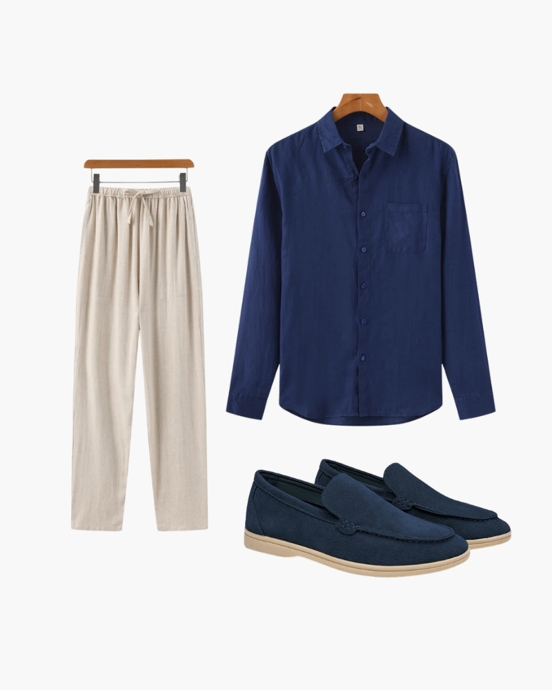 Set de Cena: Camisa Azul y Mocasines