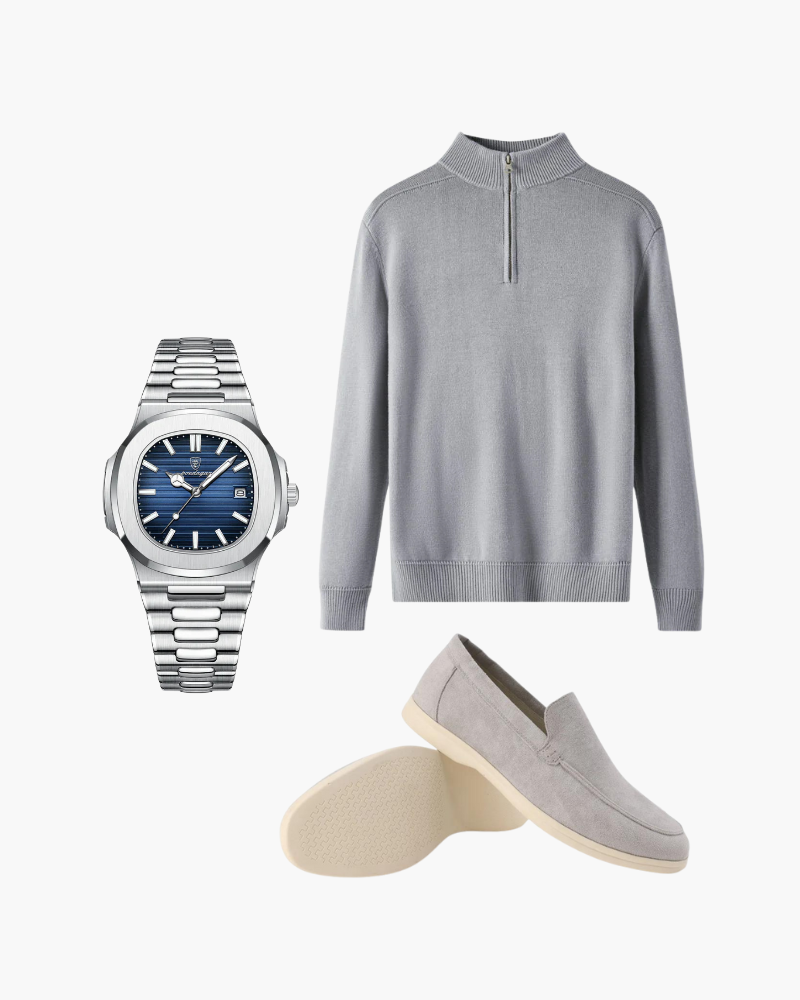 Set de Suéter Merino, Reloj y Mocasines