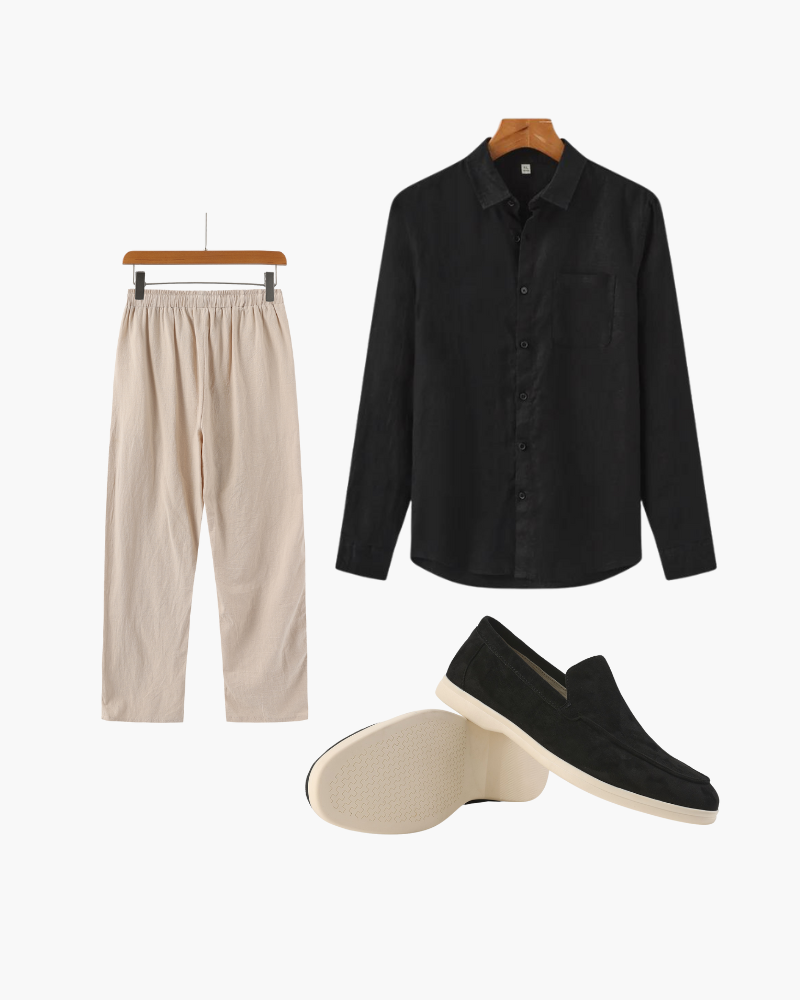 Set de Camisa de Lino Negra y Mocasines