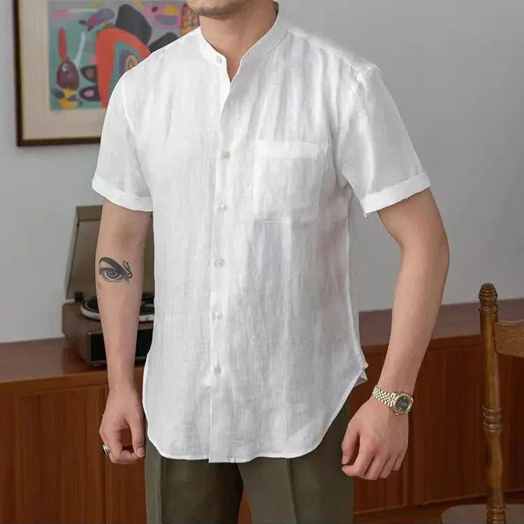 Camisa de Lino con Cuello Mandarín
